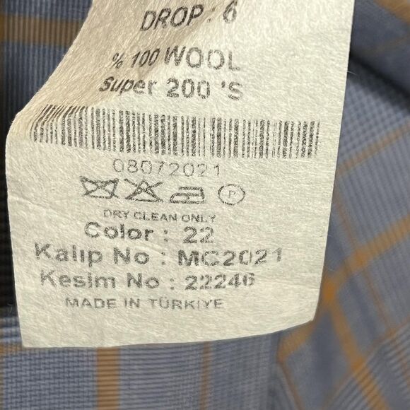 Mario Casas Suit Mens 54 Wool Blue Plaid Blazer Pants Set Super 200s Italy - Picture 11 of 14